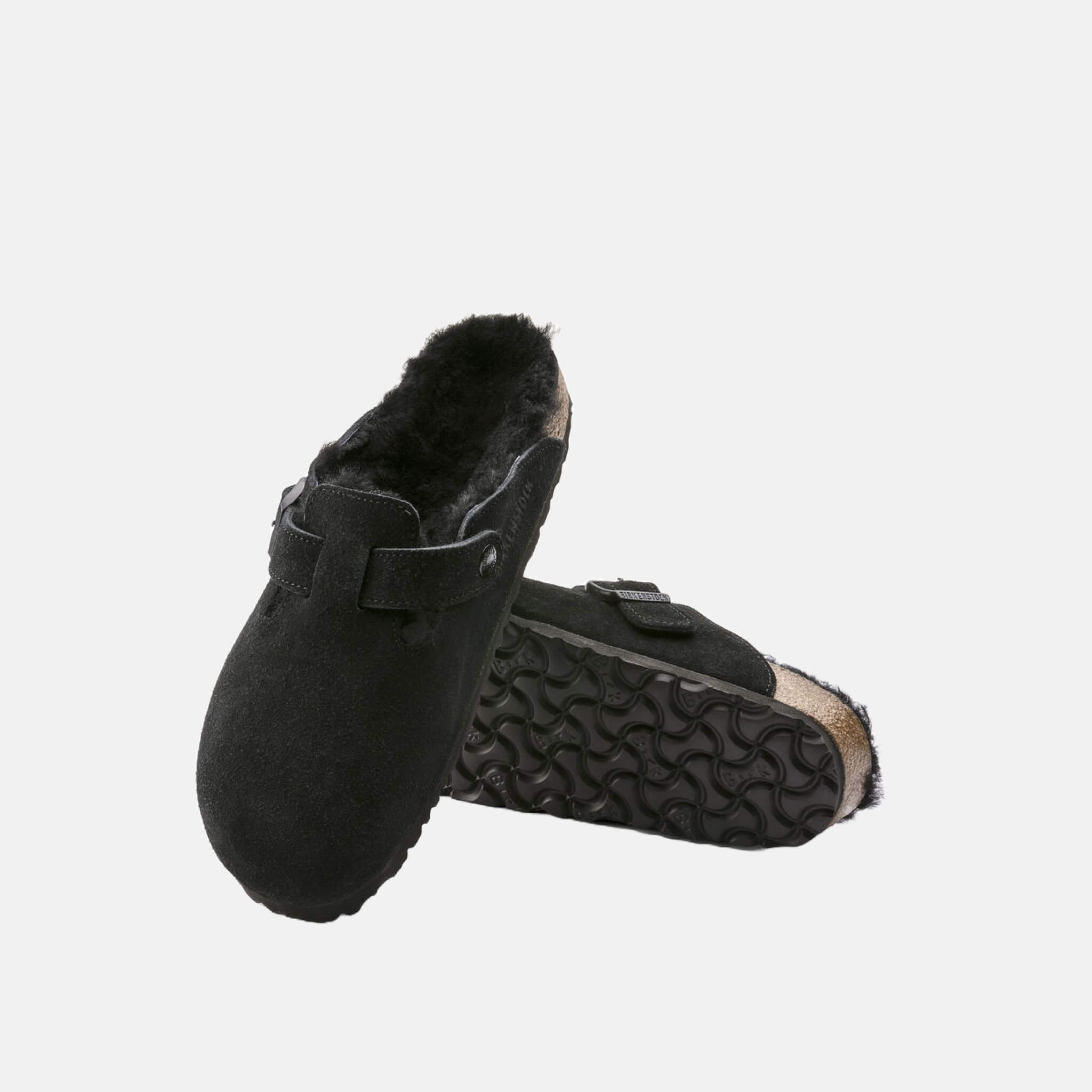 Papuci Birkenstock Boston Shearling Suede Leather negru