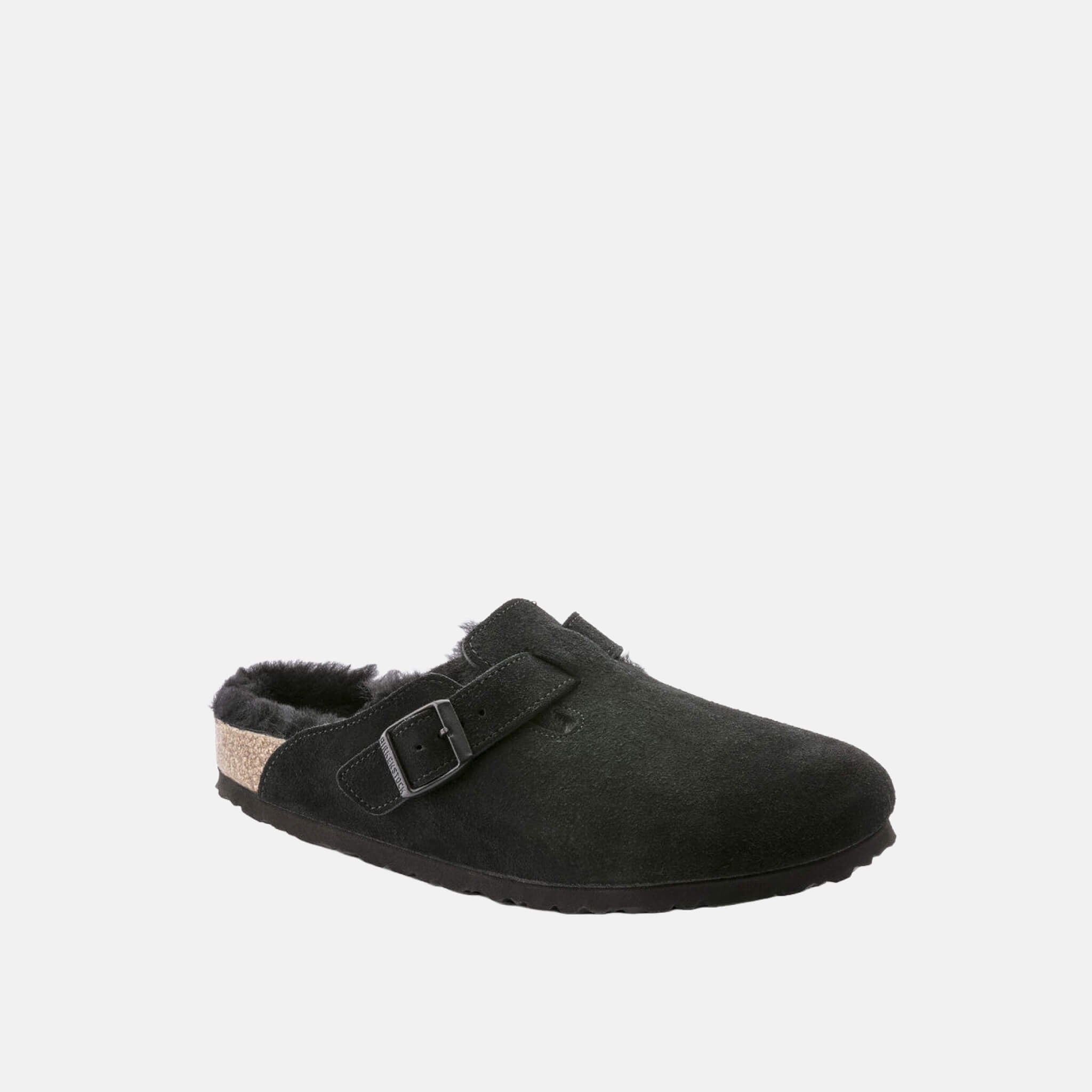 Papuci Birkenstock Boston Shearling Suede Leather negru