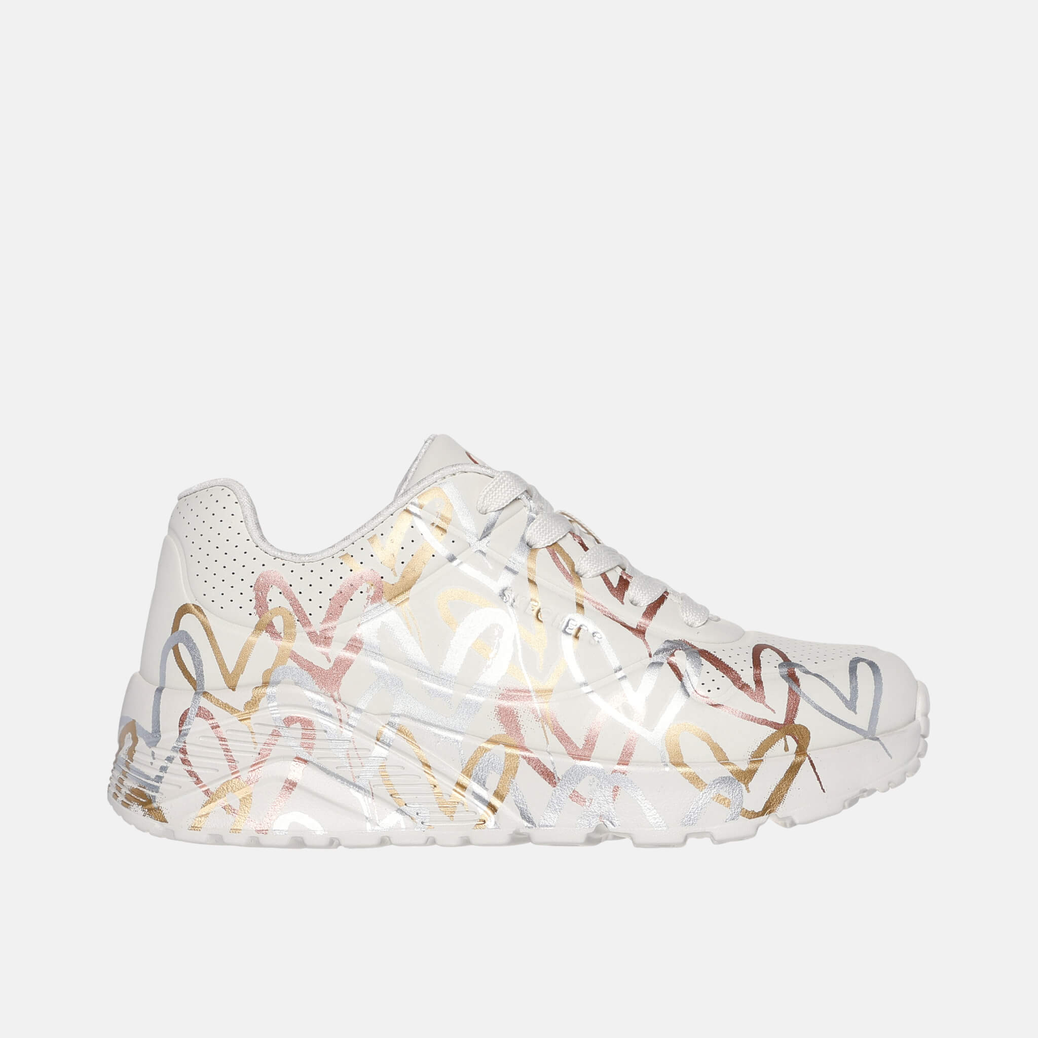 Pantofi sport alb-auriu Skechers x JGoldcrown: UNO Lite - Metallic Love copii