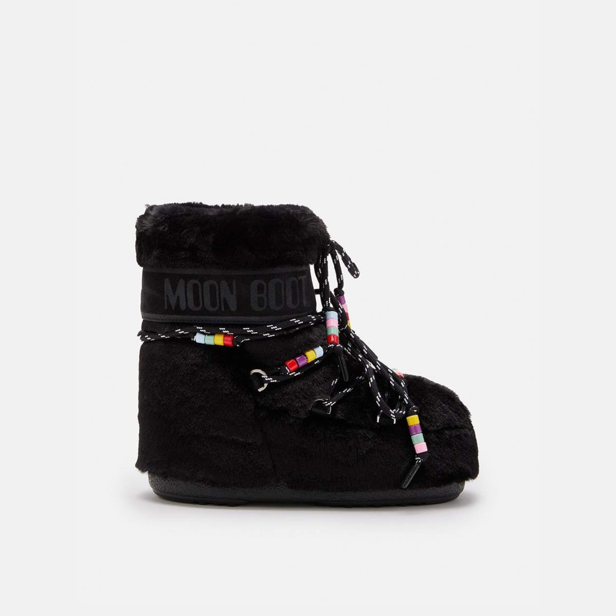 Cizme de iarnă negre Moon Boot Icon Low Faux Fur Beads de damă