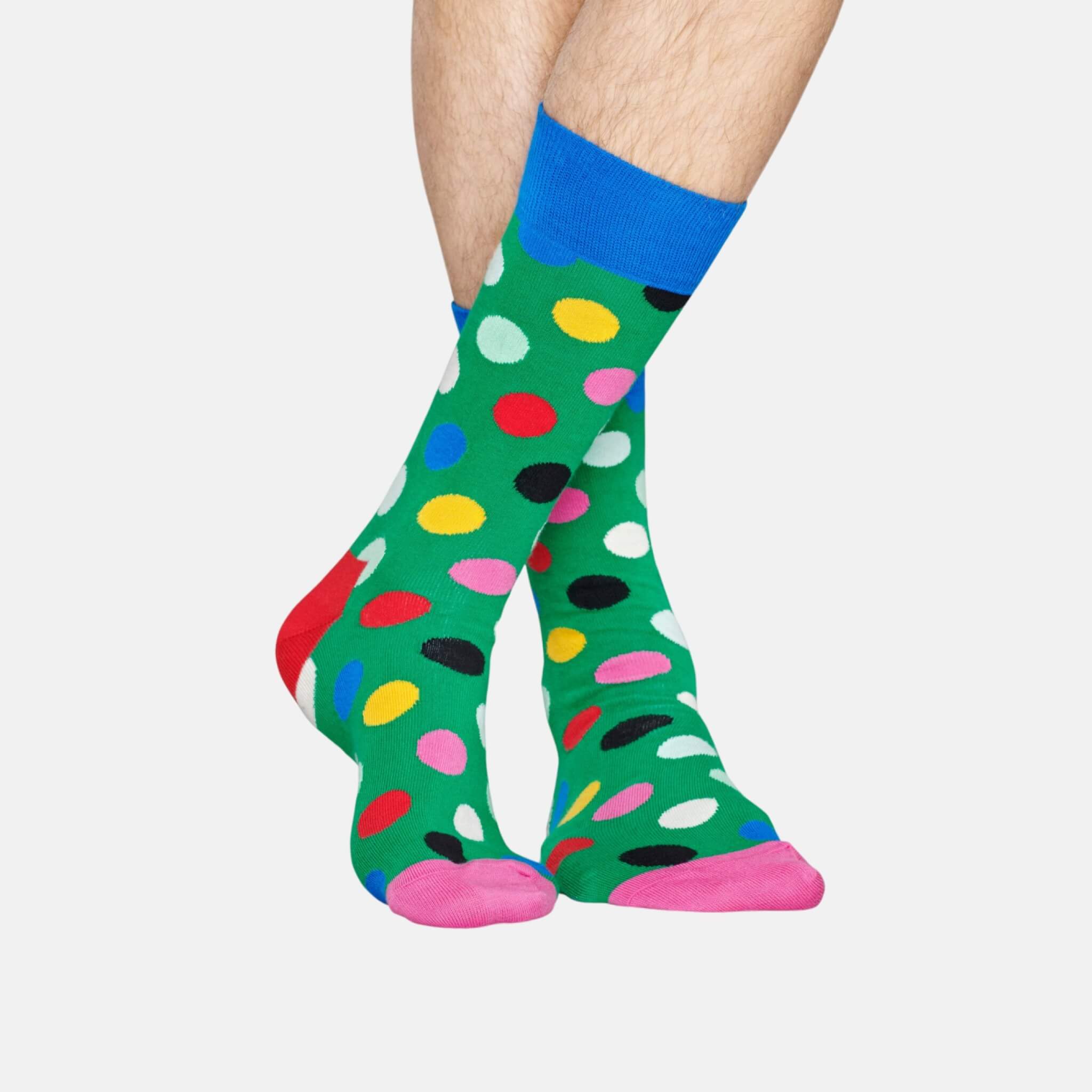 Șosete verzi Happy Socks cu buline, model Big Dot Block