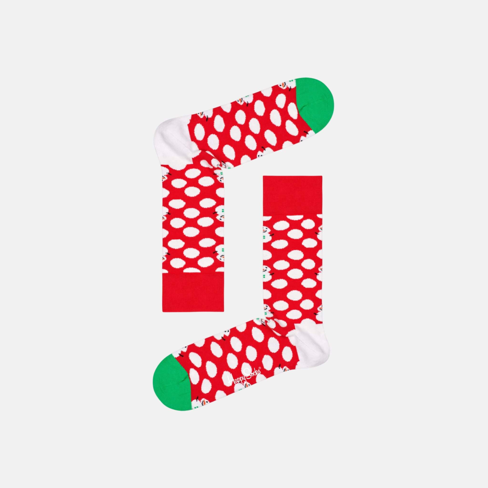 Șosete roșii Happy Socks cu buline albe și oameni de zăpadă, model Big Dot Snownam