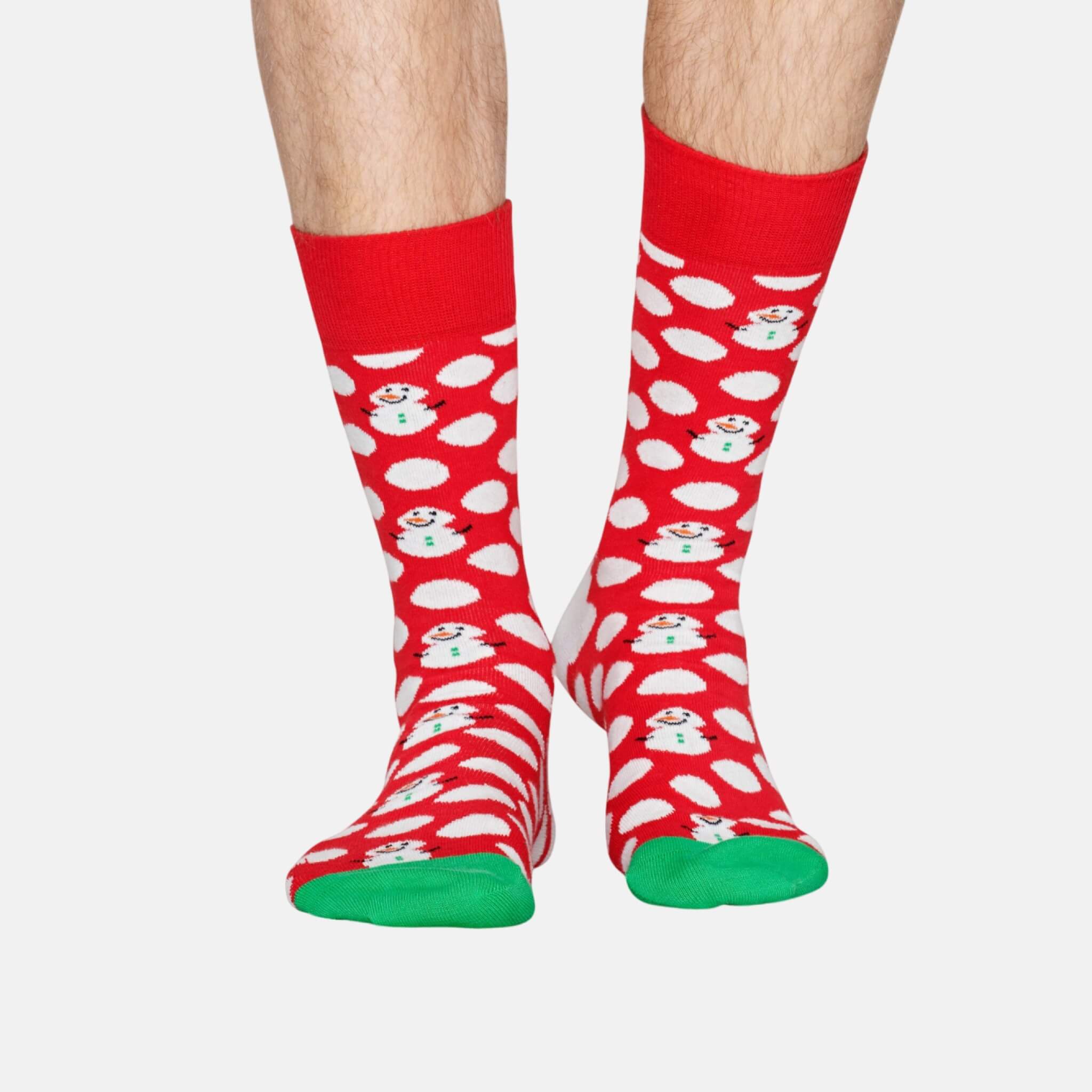 Șosete roșii Happy Socks cu buline albe și oameni de zăpadă, model Big Dot Snownam