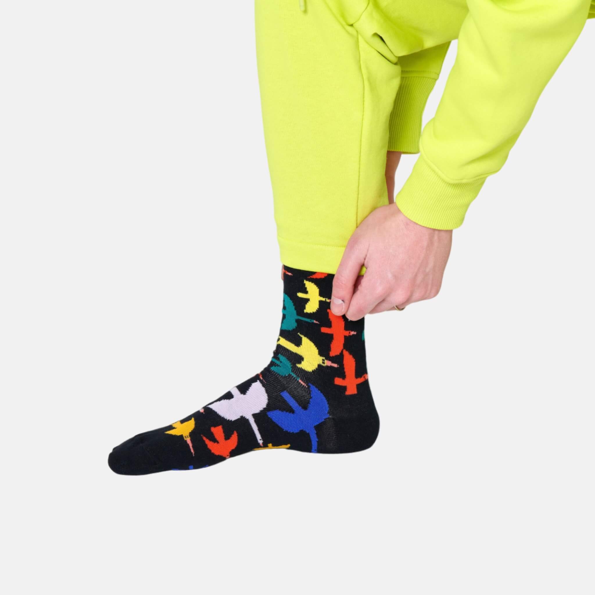 Șosete negre Happy Socks cu păsări, model Bird Watch