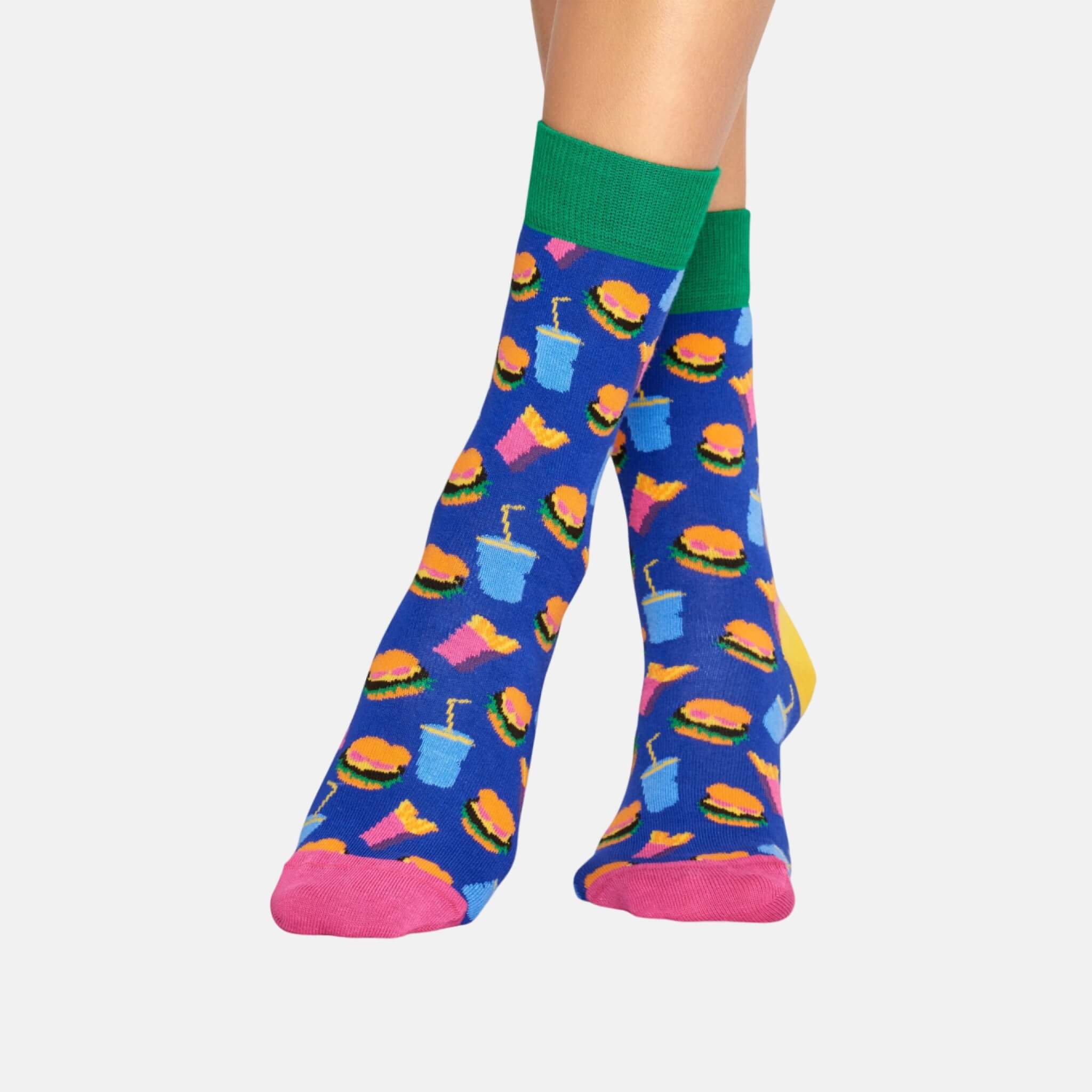 Șosete albastre Happy Socks, model colorat Hamburger