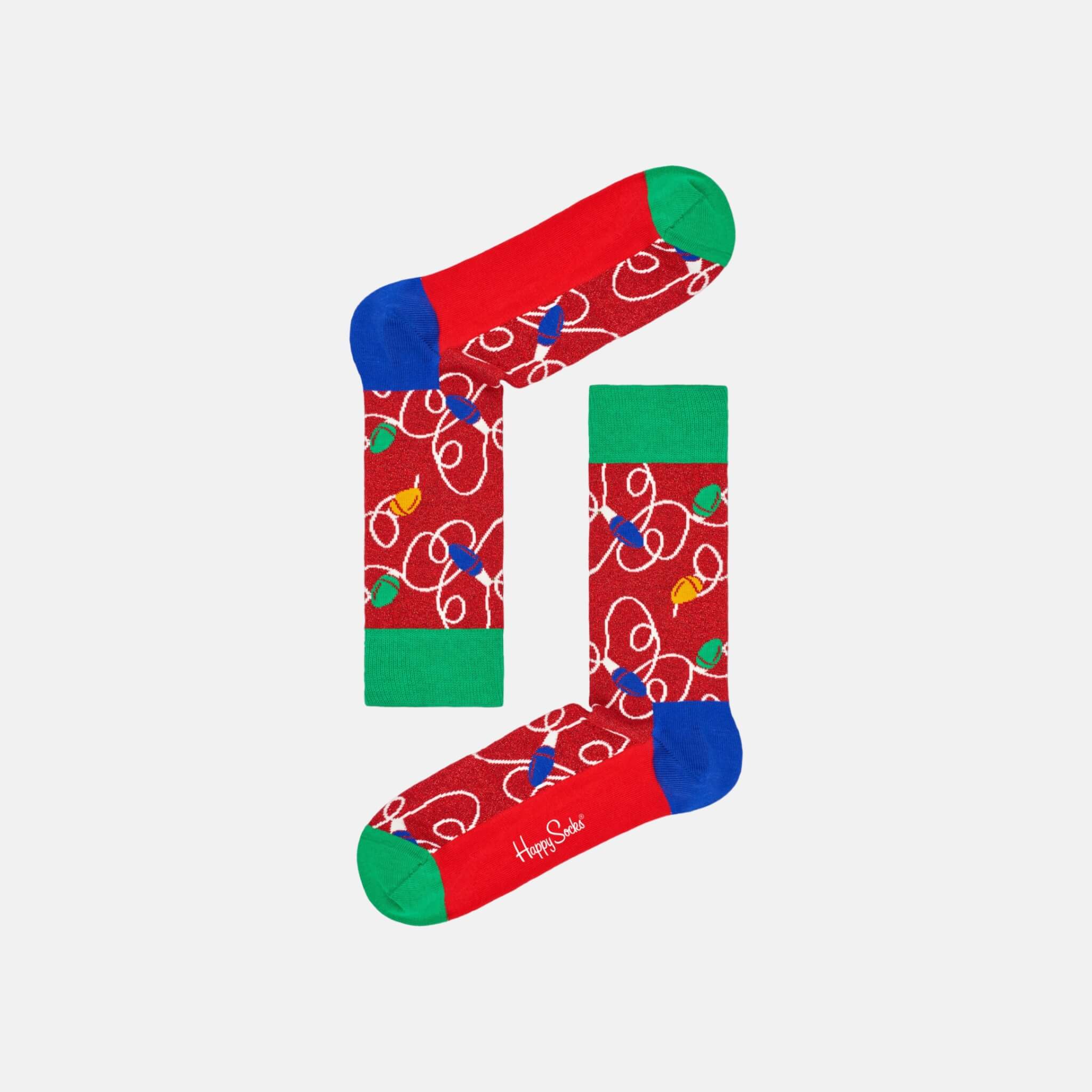 Șosete roșii Happy Socks, model de Crăciun Holiday Lights