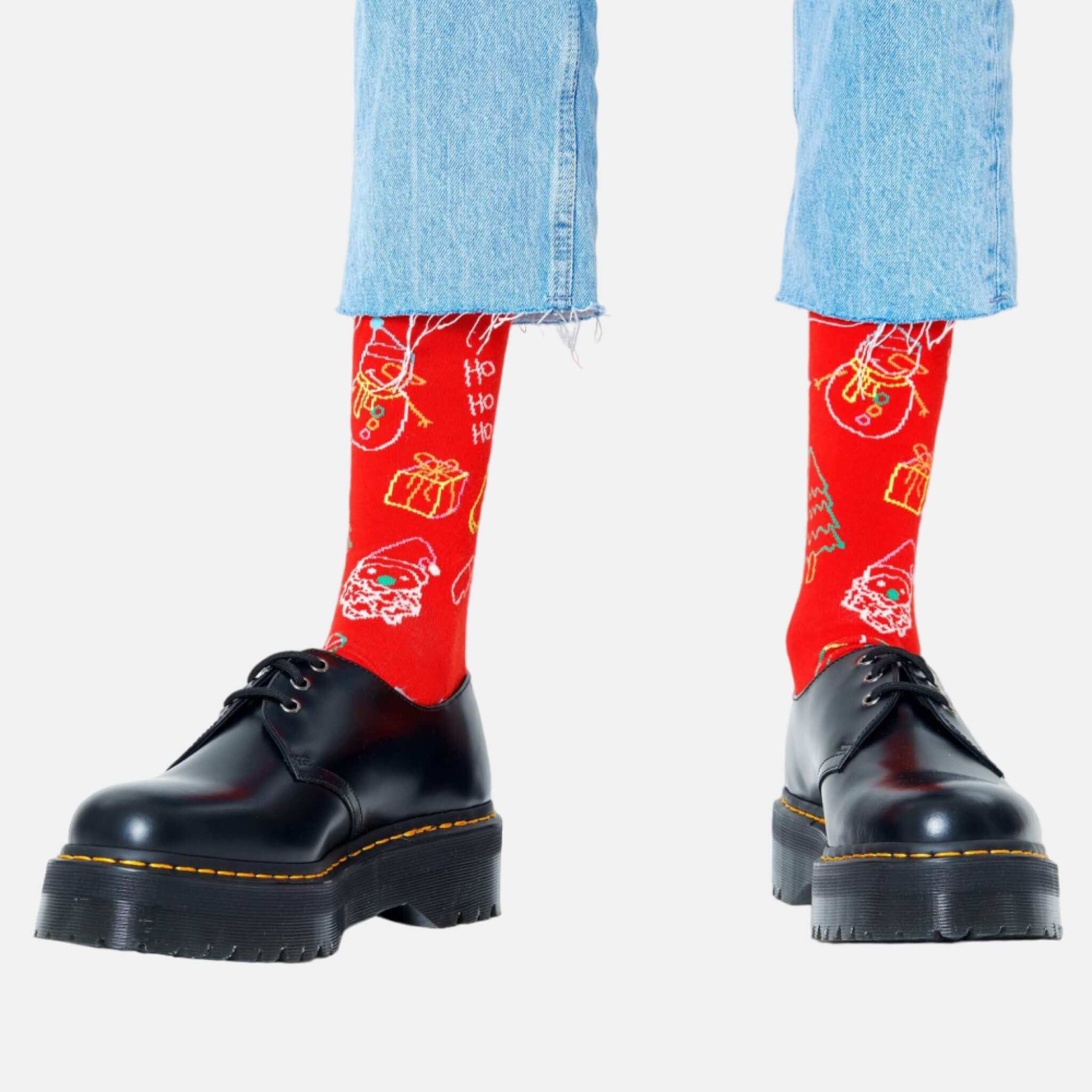 Șosete roșii Happy Socks cu simboluri de Crăciun, model Ho Ho Ho
