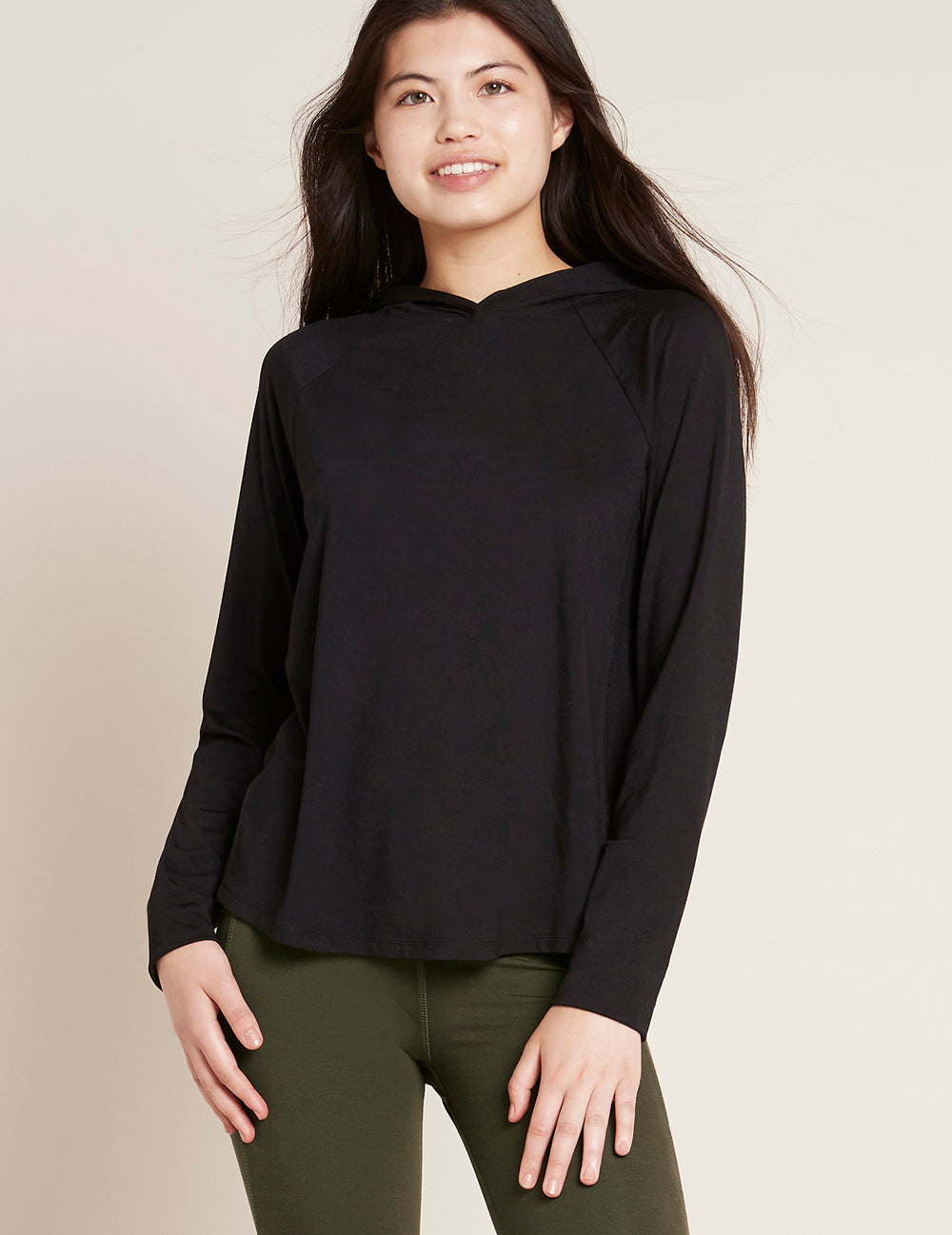 Bluză neagră Boody Women's Long Sleeve Hooded T-Shirt de damă