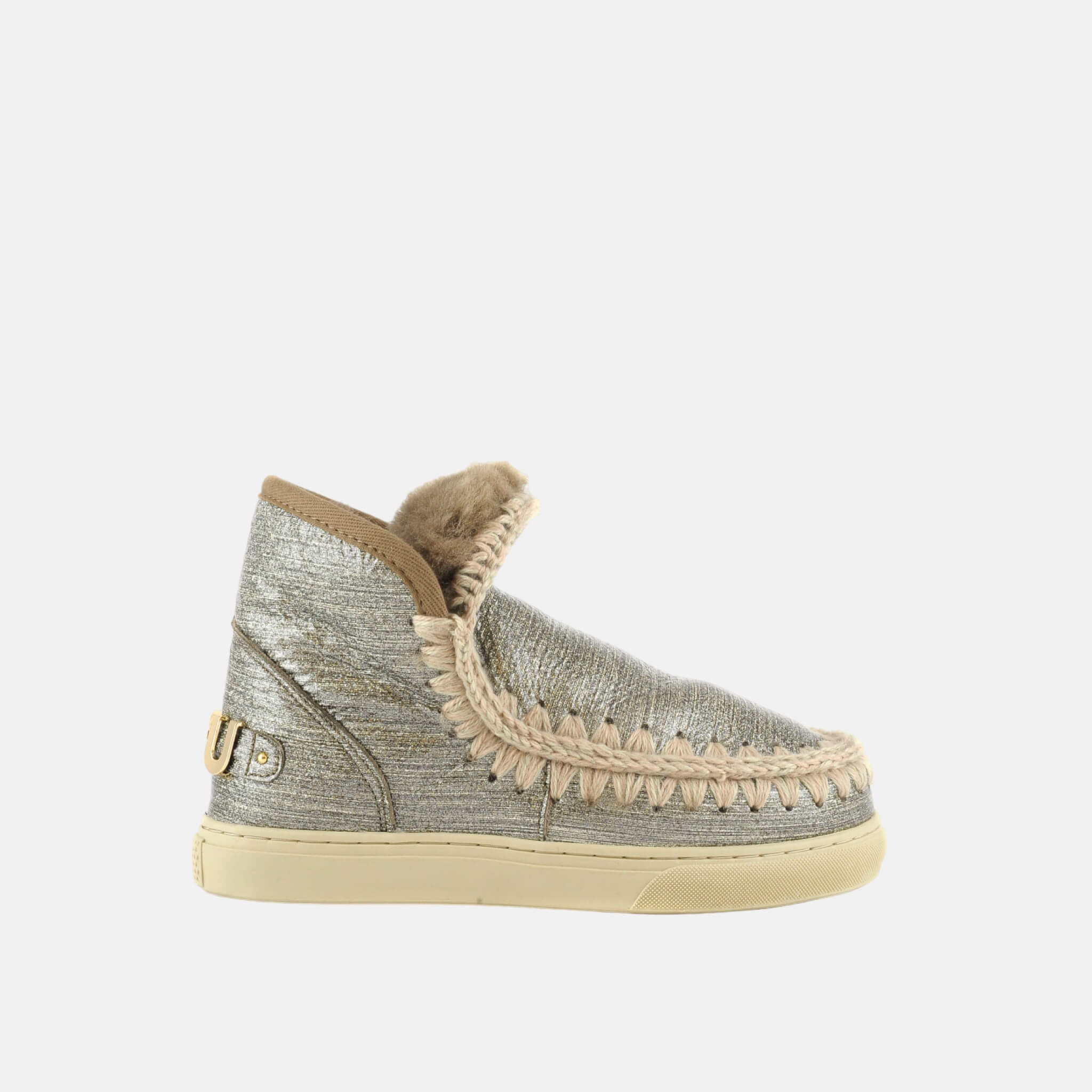 Ghete din lână argintii cu logo Mou Eskimo Sneaker big metallic logo de damă
