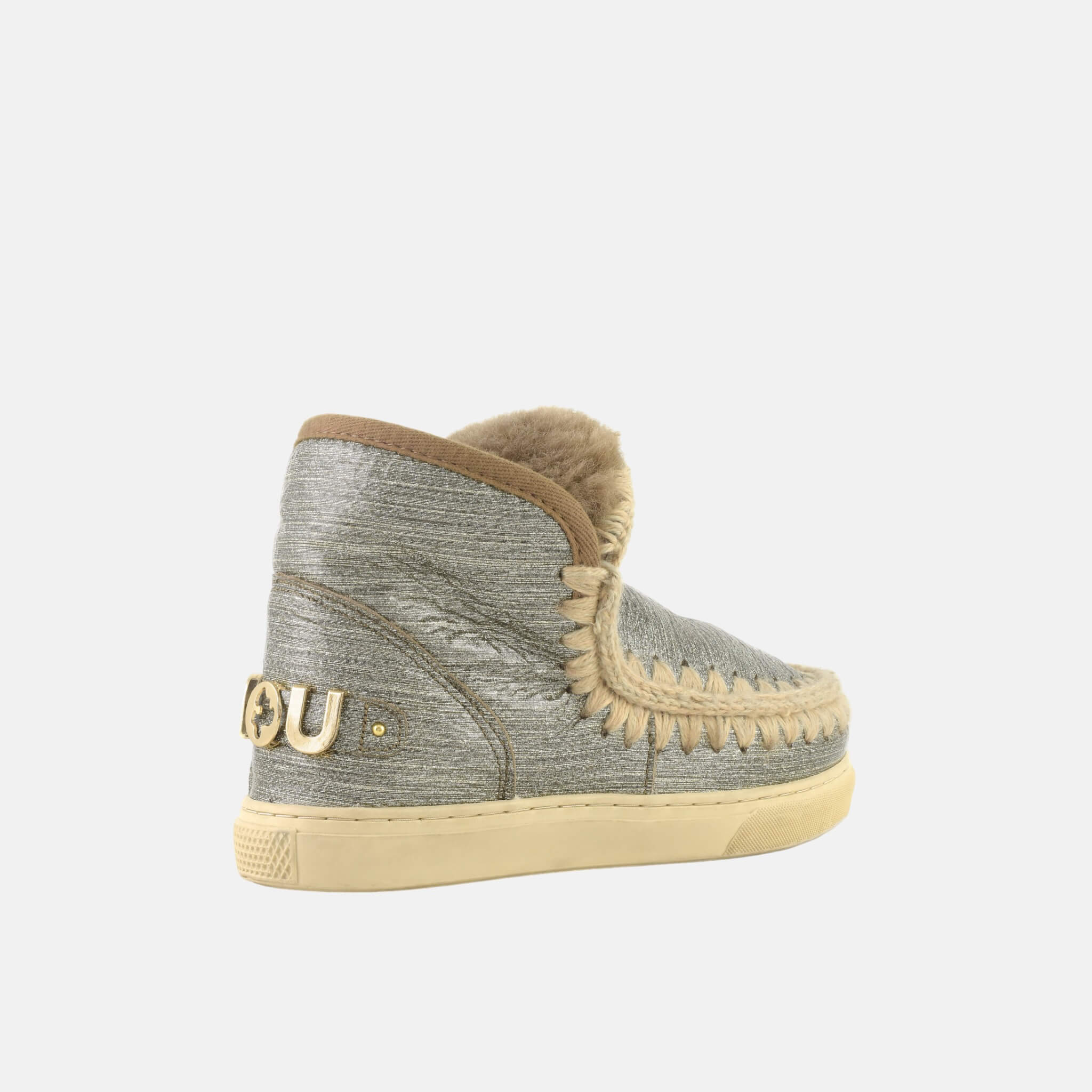Ghete din lână argintii cu logo Mou Eskimo Sneaker big metallic logo de damă