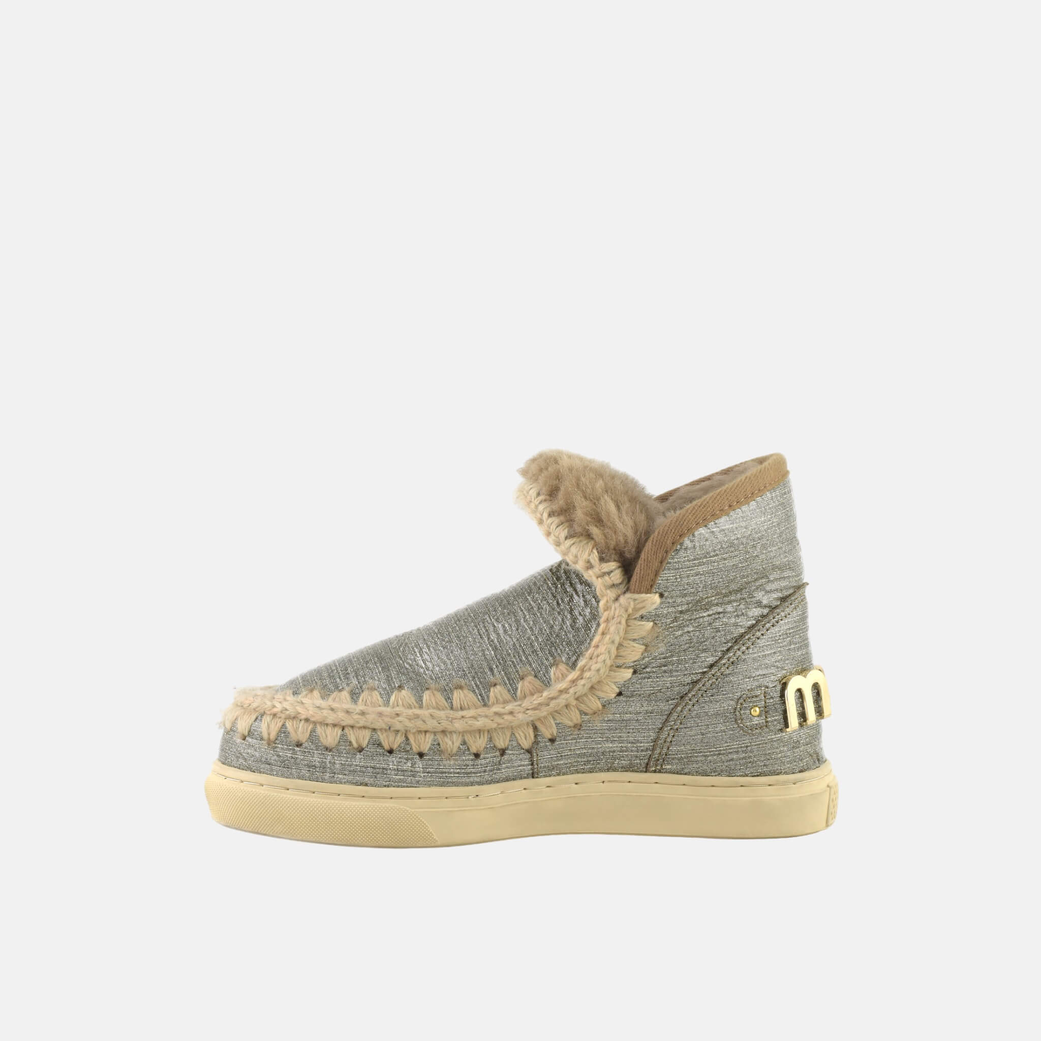Ghete din lână argintii cu logo Mou Eskimo Sneaker big metallic logo de damă