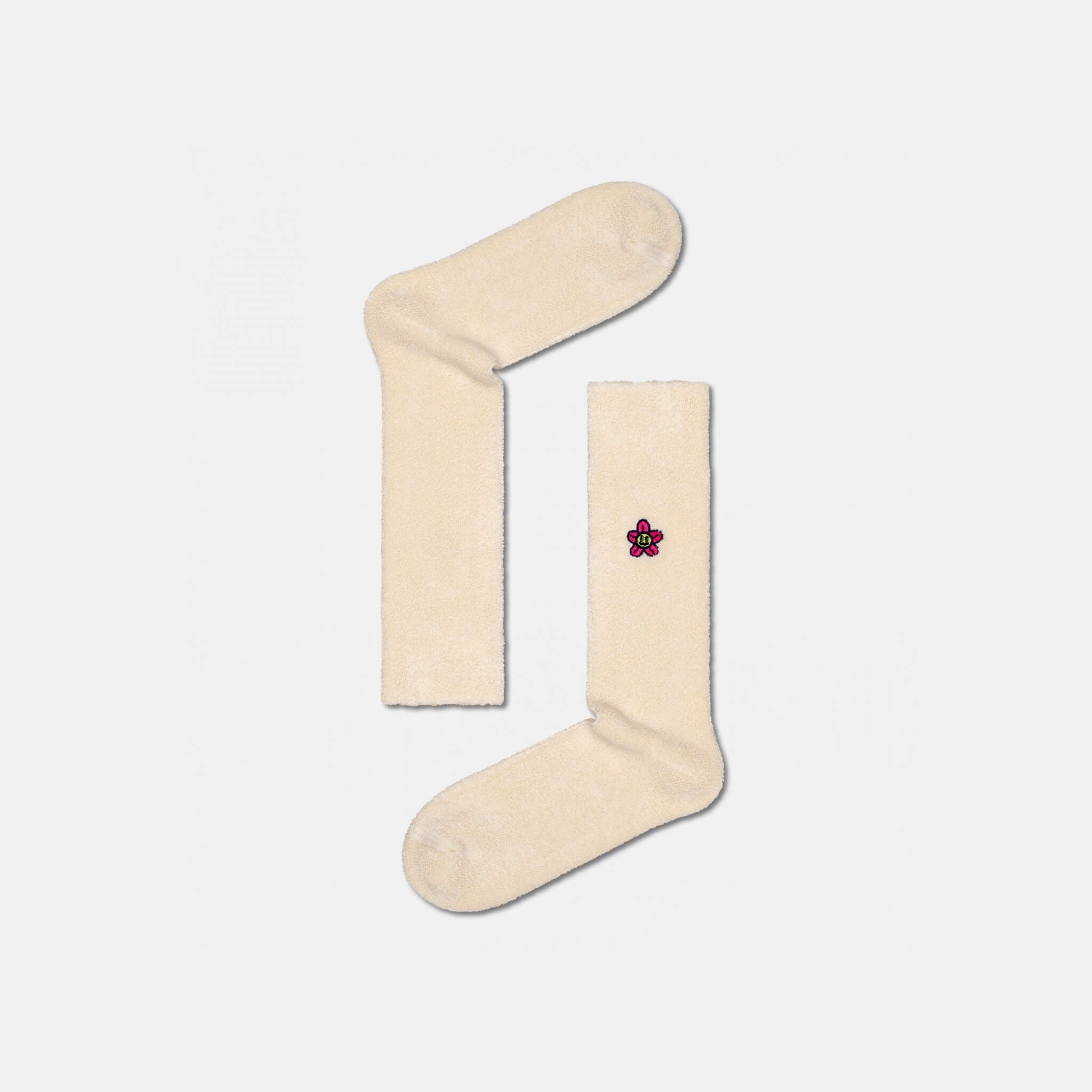 Șosete bej Happy Socks cu flori brodate, model Flower
