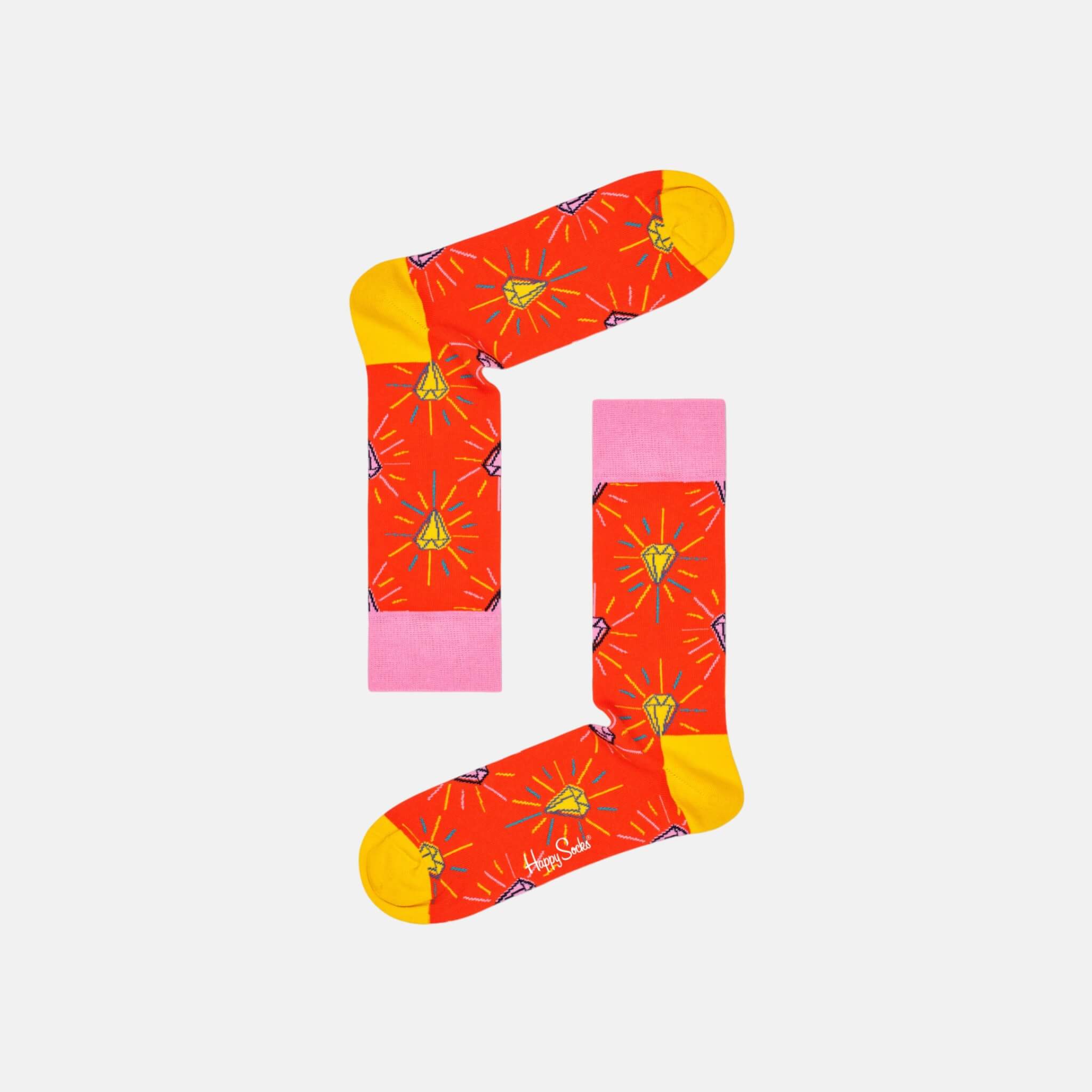 Șosete portocaliu-galben cu diamant din colecția Happy Socks x Pink Panther, model Pink Plunk Plink