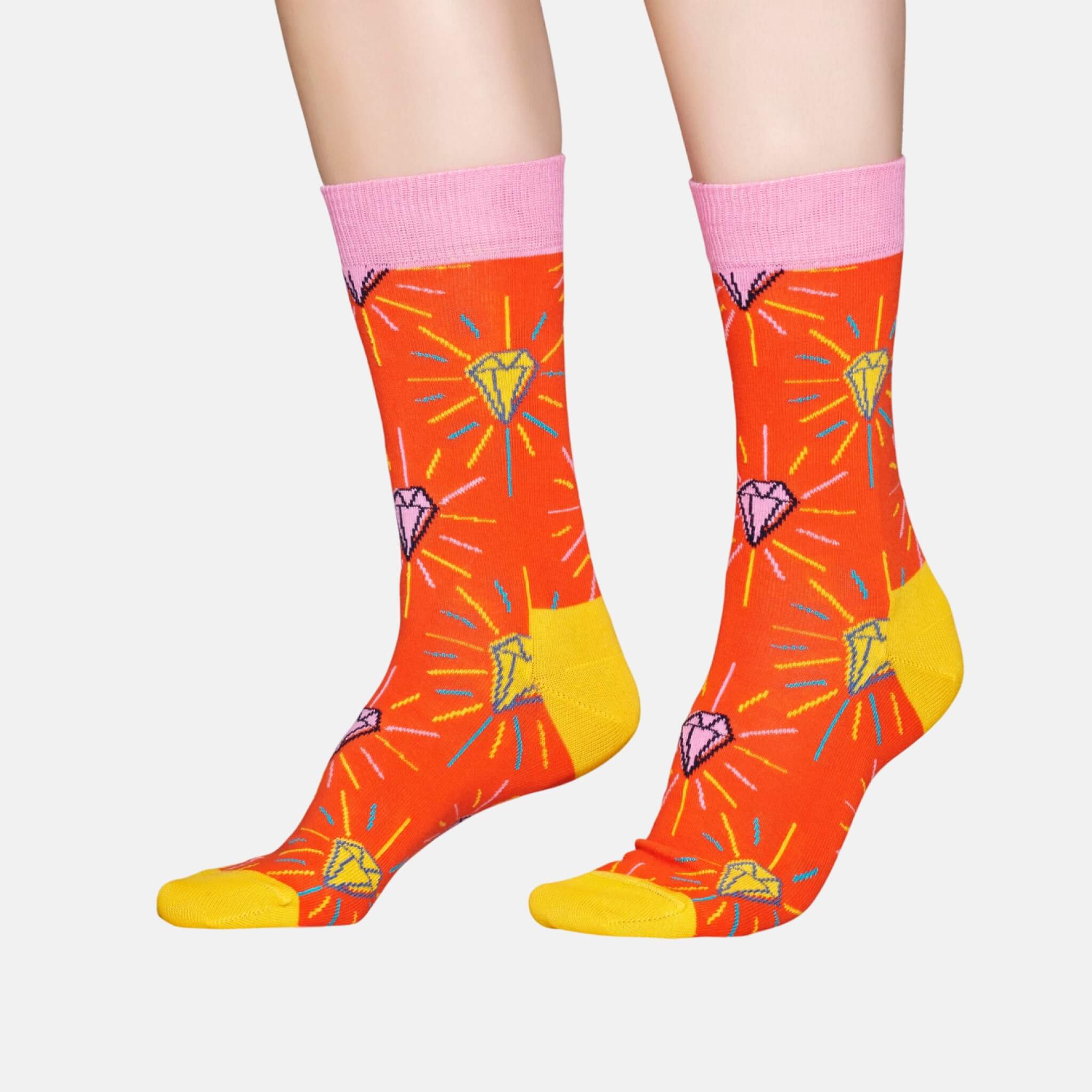 Șosete portocaliu-galben cu diamant din colecția Happy Socks x Pink Panther, model Pink Plunk Plink