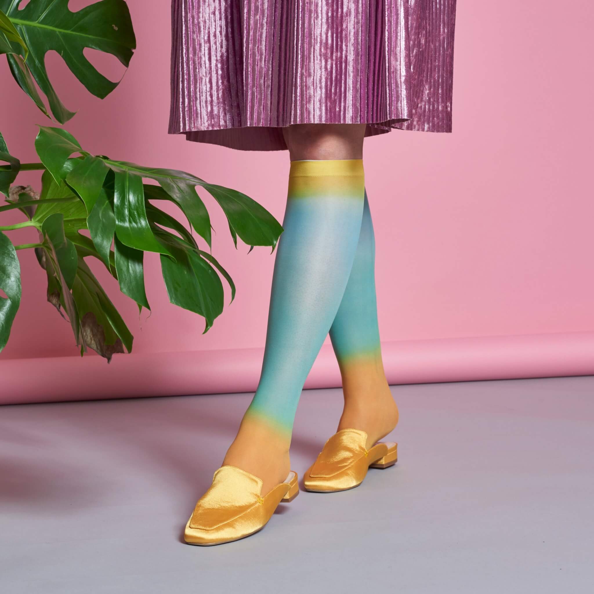 Șosete lungi albastru-galben Happy Socks Mia de damă // colecție Hysteria