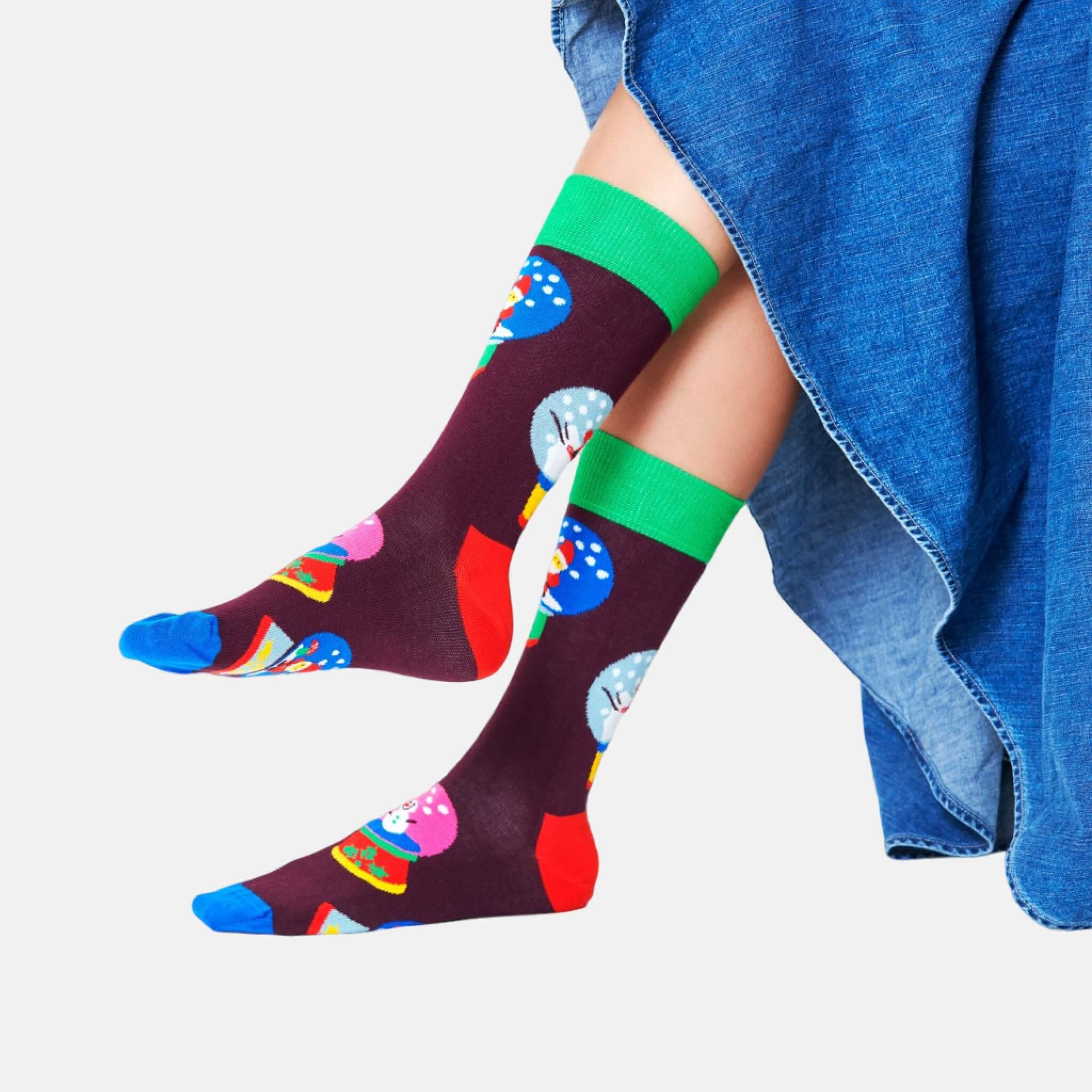Șosete maro Happy Socks cu globuri, model Snow Globe