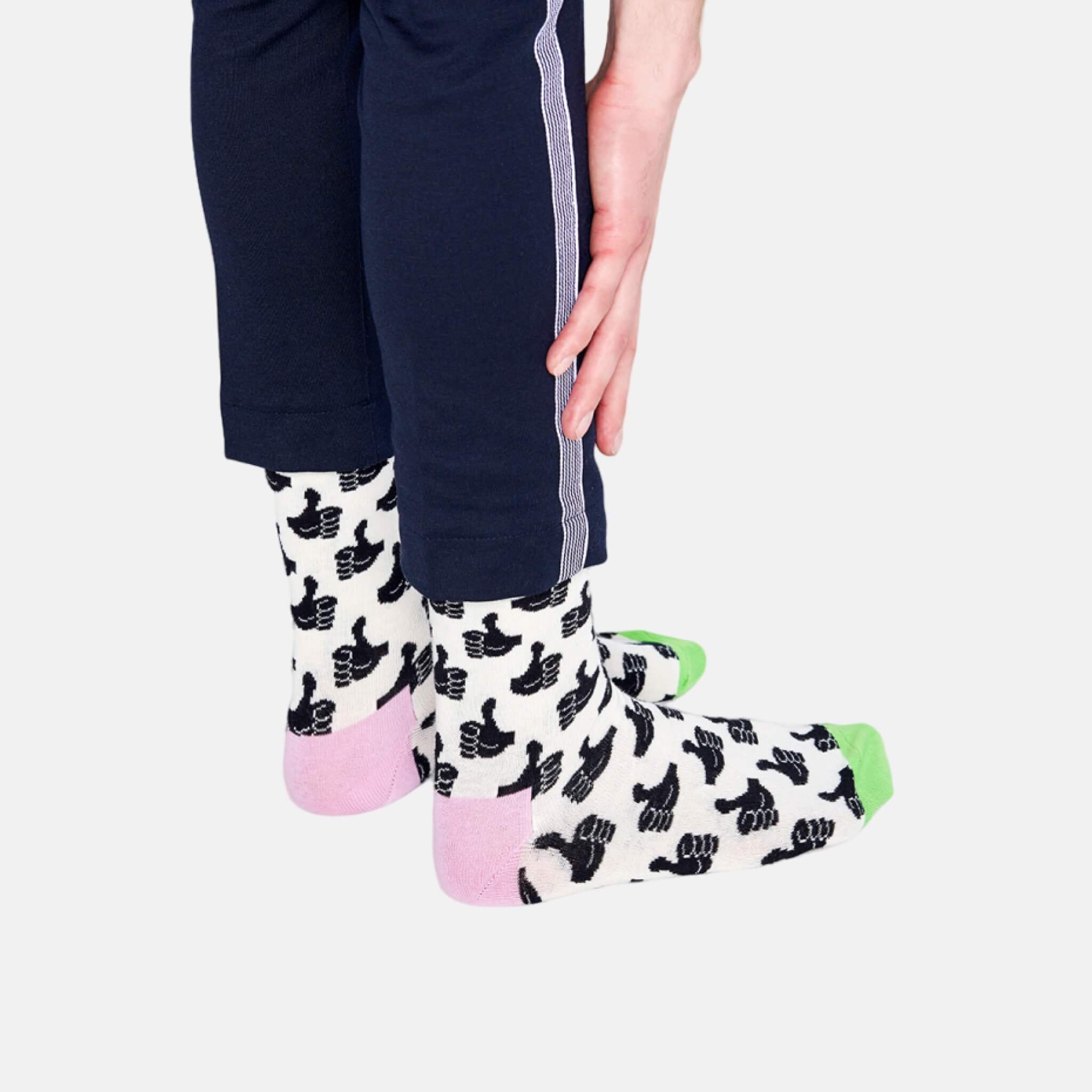 Șosete albe Happy Socks cu degete roșii, model Thumbs Up